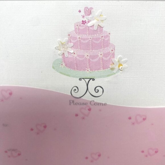 Vivian Claire 2 Pack Pink Birthday Cake Party Invitations Envelopes Vellum Inser - Picture 2 of 10
